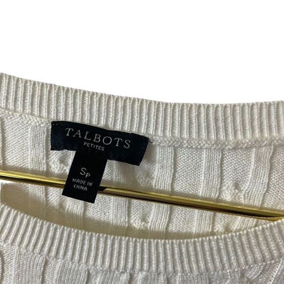 Talbots Petites Cream Cotton Wool Blend Cable Knit Sweater Size S/P - Picture 5 of 12